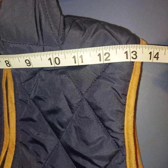 Takara Diamond Quilted Puffer Vest Navy Blue & Brown Faux Suede Size Medium - Picture 9 of 10
